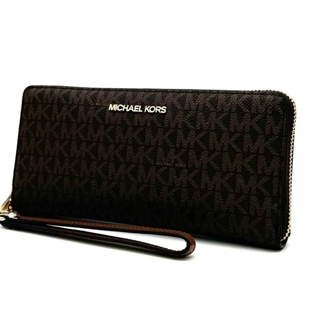 Michael Kors Large Travel Continental Wallet Wristlet Brown